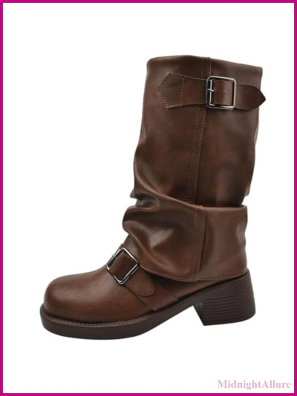 Women's High Heeled Stacked Pleated Mid Calf Western Boots